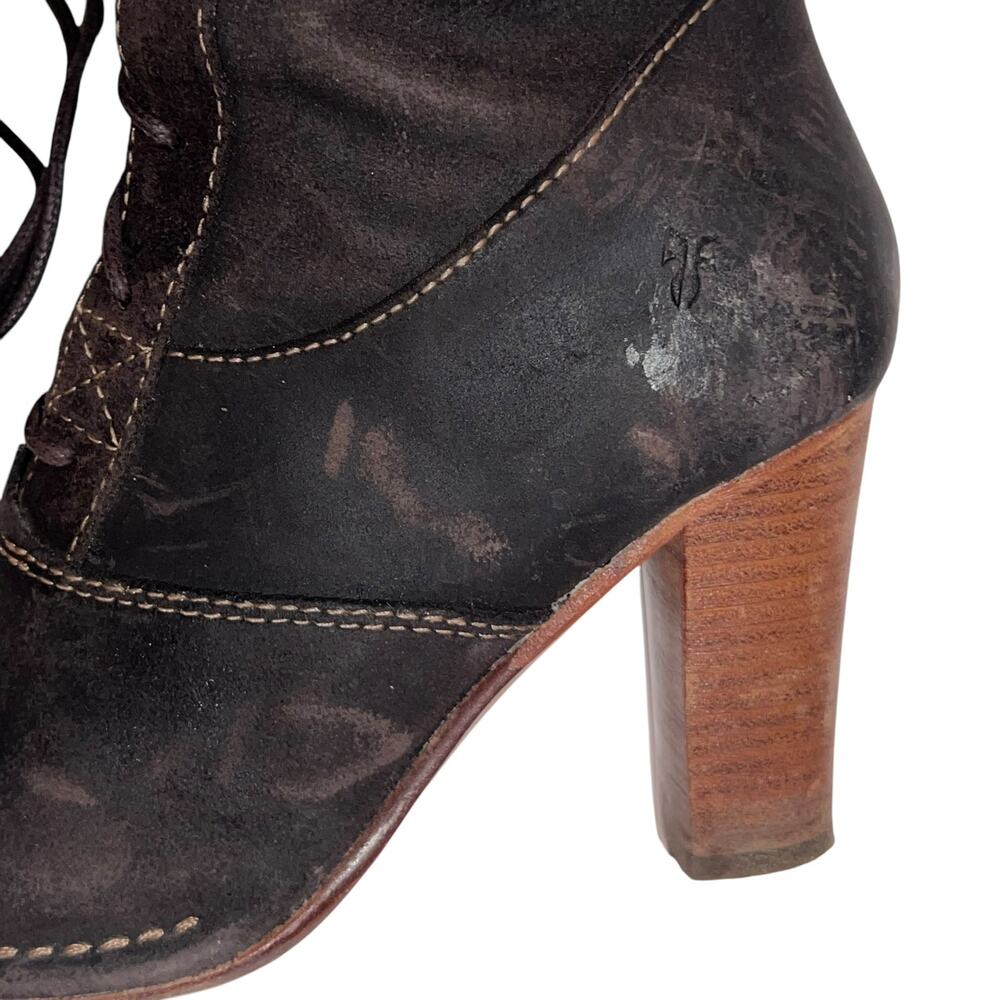 Frye Lace Villager Tall Brown Distressed Leather Lace-up Heeled Boots 6.5 77610 - Picture 5 of 12